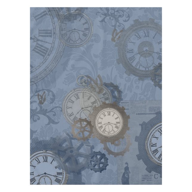 Steampunkblau Vintag drucken Tischdecke (Vorderseite)