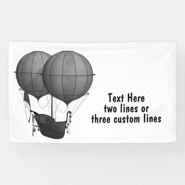 Steampunkdesign Schwarz-Weiß-Flying-Maschine Banner (Horizontal)