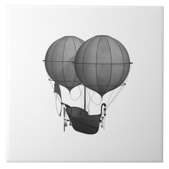 Steampunkdesign Schwarz-Weiß-Flying-Maschine Fliese (Vorderseite)