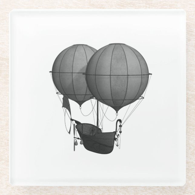Steampunkdesign Schwarz-Weiß-Flying-Maschine Glasuntersetzer (Vorderseite)
