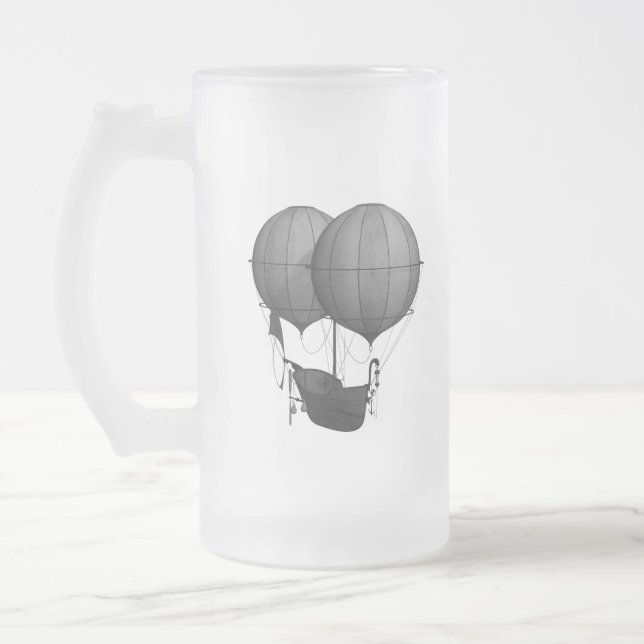 Steampunkdesign Schwarz-Weiß-Flying-Maschine Mattglas Bierglas (Links)