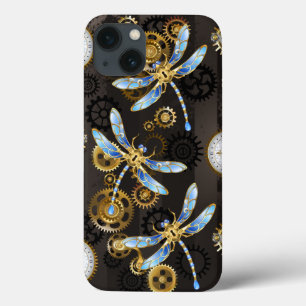 Steampunkdrachenfliegen auf braunem, gestreiften H Case-Mate iPhone Hülle