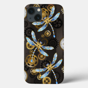 Steampunkdrachenfliegen auf braunem, gestreiften H Case-Mate iPhone Hülle