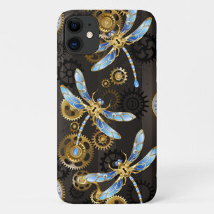Steampunkdrachenfliegen auf braunem, gestreiften H Case-Mate iPhone Hülle