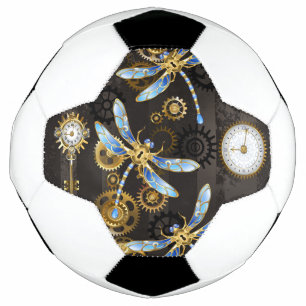 Steampunkdrachenfliegen auf braunem, gestreiften H Fußball