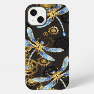 Steampunkdrachenfliegen auf braunem, gestreiften H iPhone 13 Hülle