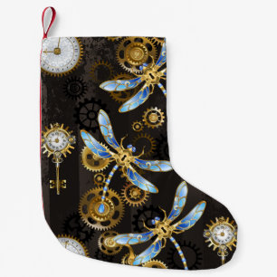 Steampunkdrachenfliegen auf braunem, gestreiften H Kleiner Weihnachtsstrumpf