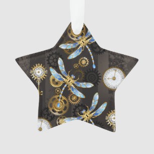 Steampunkdrachenfliegen auf braunem, gestreiften H Ornament