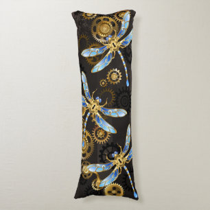 Steampunkdrachenfliegen auf braunem, gestreiften H Seitenschläferkissen