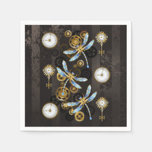 Steampunkdrachenfliegen auf braunem, gestreiften H Serviette