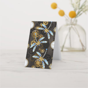 Steampunkdrachenfliegen auf braunem, gestreiften H Treuekarte