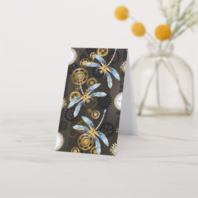 Steampunkdrachenfliegen auf braunem, gestreiften H Treuekarte (Rückseite)