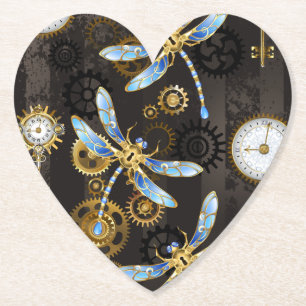 Steampunkdrachenfliegen auf braunem, gestreiften H Untersetzer