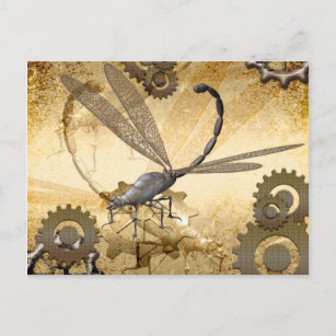 Steampunken, phantastische Dampf-Libellen Postkarte