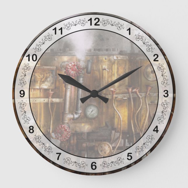 Steampunken - Rohrleitungs- und Vertilgungsgeräte Große Wanduhr (Vorderseite)