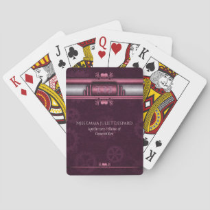 Steampunken, rosa Herz mit Monogramm-Typenschild Spielkarten