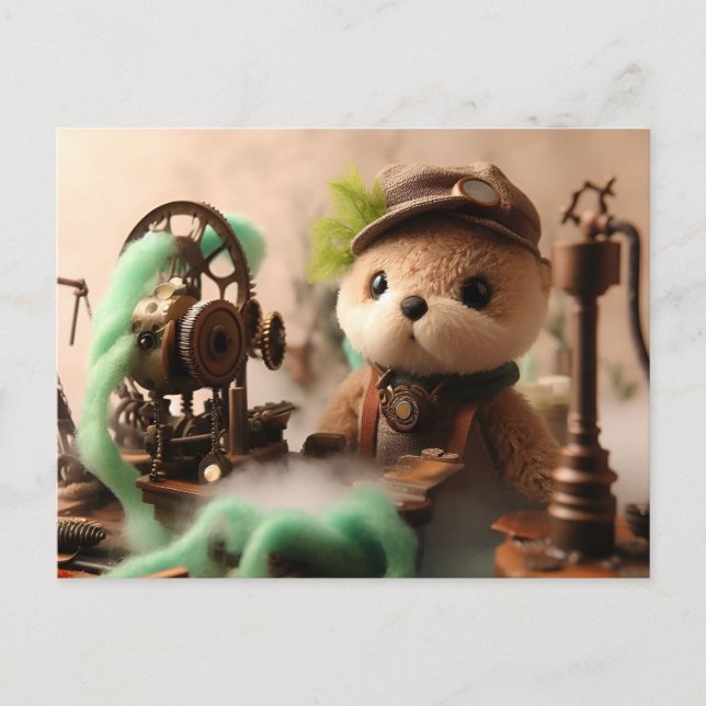 Steampunker Adorable Otter Works auf Maschinen Postkarte (Vorderseite)