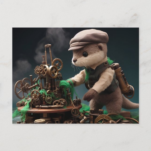 Steampunker Adorable Otter Works auf Maschinen Postkarte (Vorderseite)
