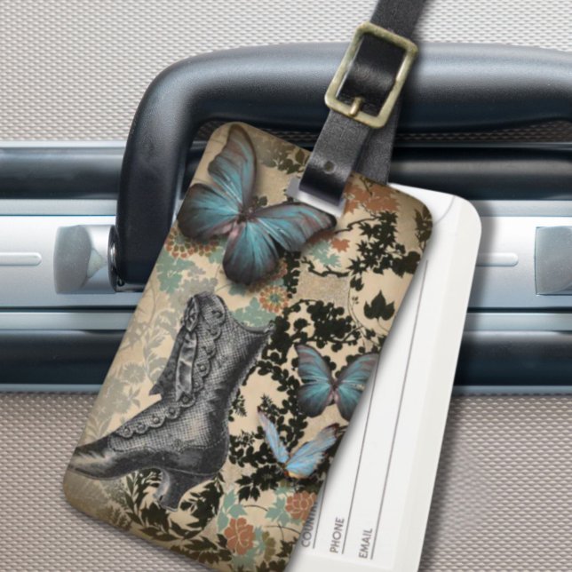 Steampunker Blumenschmetterling Vintager Viktorian Gepäckanhänger (steampunk floral butterfly vintage Victorian Shoe Luggage Tag)