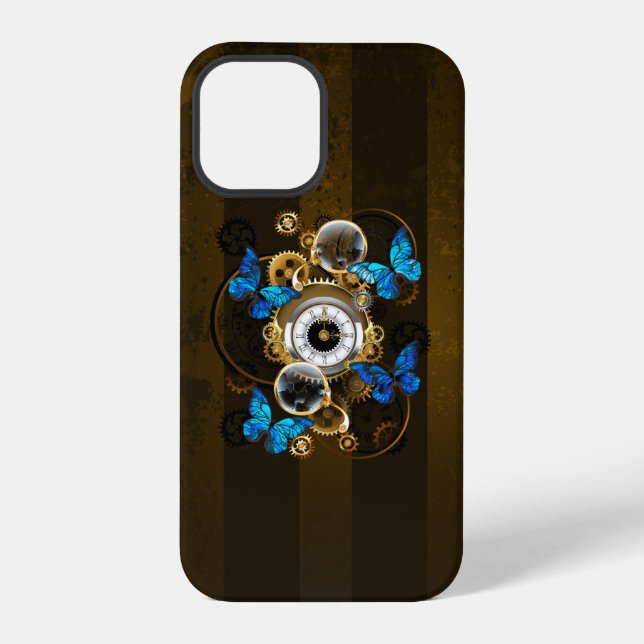 Steampunker und Blauer Schmetterling iPhone Hülle (Rückseite)