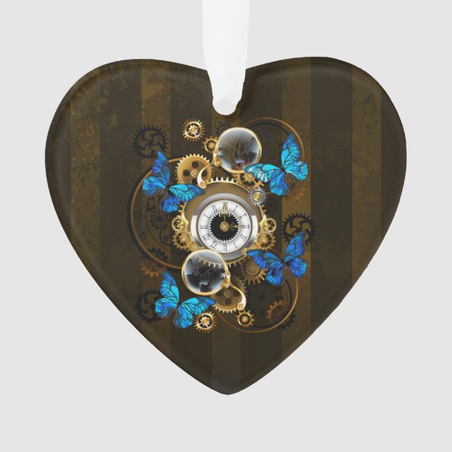 Steampunker und Blauer Schmetterling Ornament (Vorderseite)
