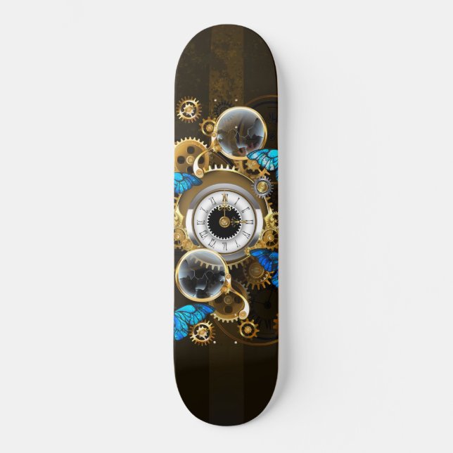 Steampunker und Blauer Schmetterling Skateboard (Vorderseite)