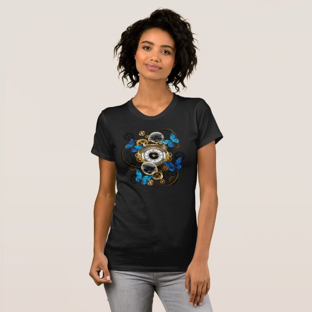 Steampunker und Blauer Schmetterling T-Shirt (Vorne ganz)