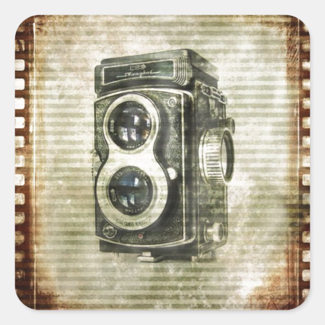 Steampunkfotografie Vintage Camera Quadratischer Aufkleber (Vorderseite)