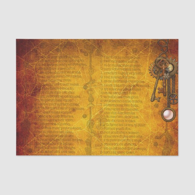 Steampunkgears Keys Industrial Vintag Rustel Seidenpapier (Vorderseite)