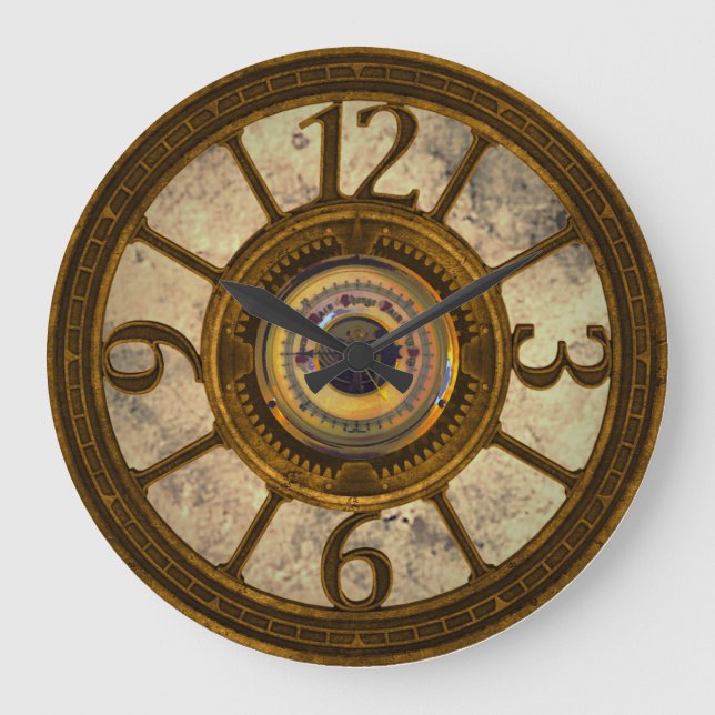 Steampunkgeere - Messing - Rundwall-Uhr Große Wanduhr (Vorderseite)