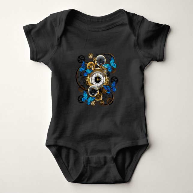 Steampunkgeere und blaue Schmetterlinge Baby Strampler (Vorderseite)