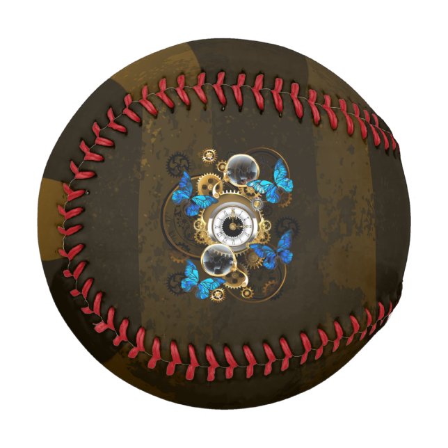 Steampunkgeere und blaue Schmetterlinge Baseball (Vorderseite Links)
