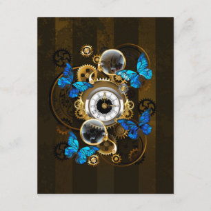 Steampunkgeere und blaue Schmetterlinge Begleitkarte