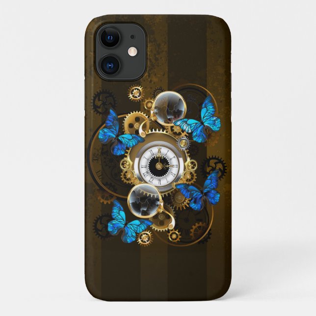 Steampunkgeere und blaue Schmetterlinge Case-Mate iPhone Hülle (Rückseite)