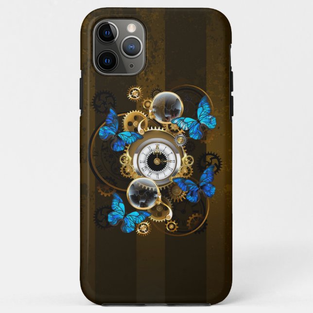 Steampunkgeere und blaue Schmetterlinge Case-Mate iPhone Hülle (Rückseite)