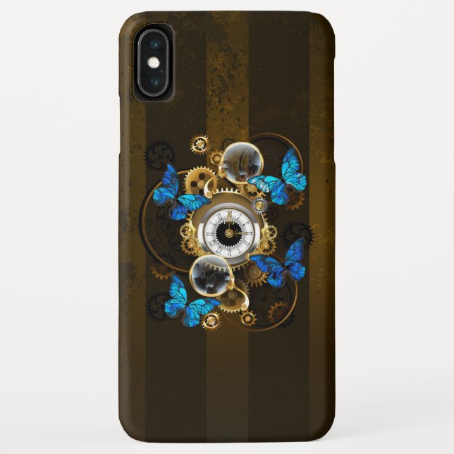 Steampunkgeere und blaue Schmetterlinge Case-Mate iPhone Hülle (Rückseite)