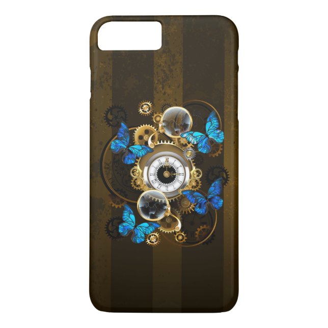 Steampunkgeere und blaue Schmetterlinge Case-Mate iPhone Hülle (Rückseite)