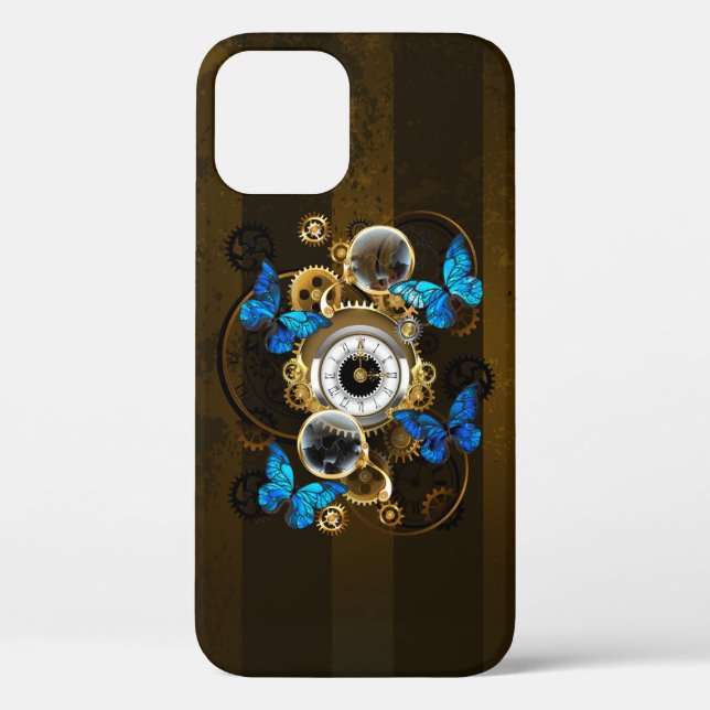 Steampunkgeere und blaue Schmetterlinge Case-Mate iPhone Hülle (Rückseite)