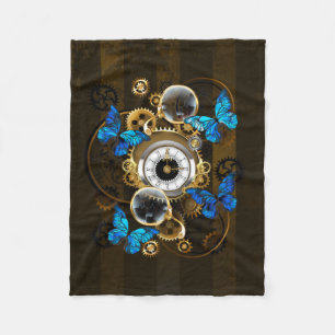 Steampunkgeere und blaue Schmetterlinge Fleecedecke