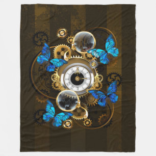 Steampunkgeere und blaue Schmetterlinge Fleecedecke