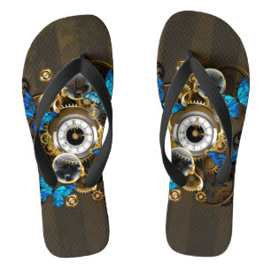 Steampunkgeere und blaue Schmetterlinge Flip Flops