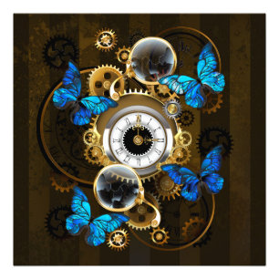 Steampunkgeere und blaue Schmetterlinge Fotodruck