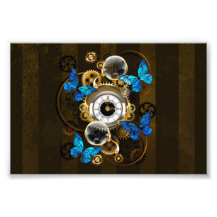 Steampunkgeere und blaue Schmetterlinge Fotodruck
