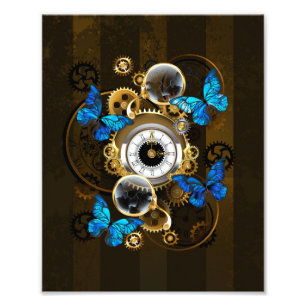 Steampunkgeere und blaue Schmetterlinge Fotodruck