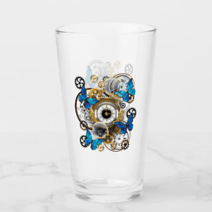 Steampunkgeere und blaue Schmetterlinge Glas