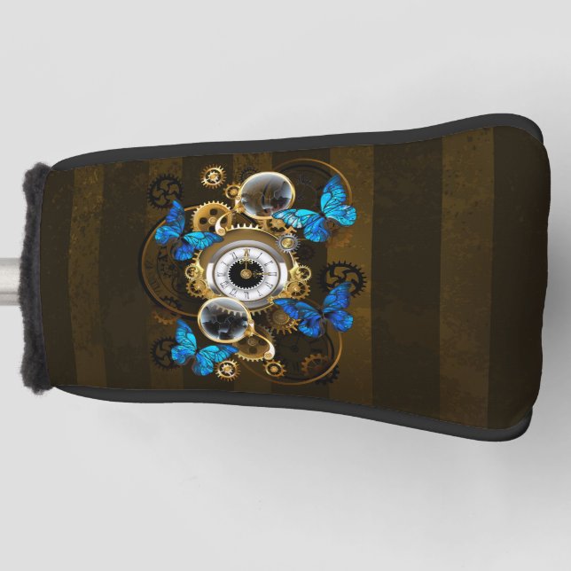Steampunkgeere und blaue Schmetterlinge Golf Headcover (Vorderseite)