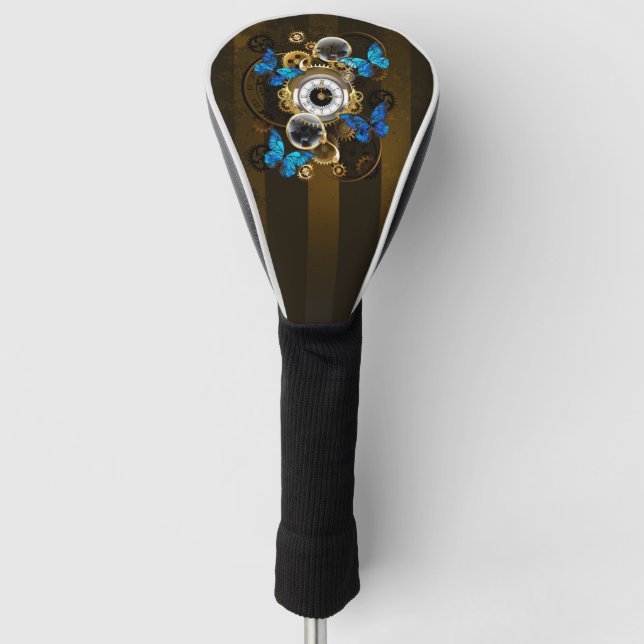 Steampunkgeere und blaue Schmetterlinge Golf Headcover (Vorderseite)