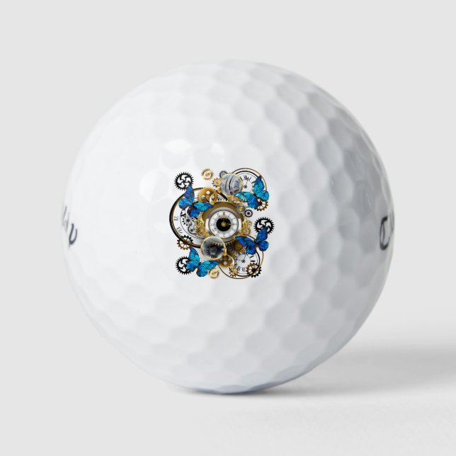 Steampunkgeere und blaue Schmetterlinge Golfball (Vorderseite)