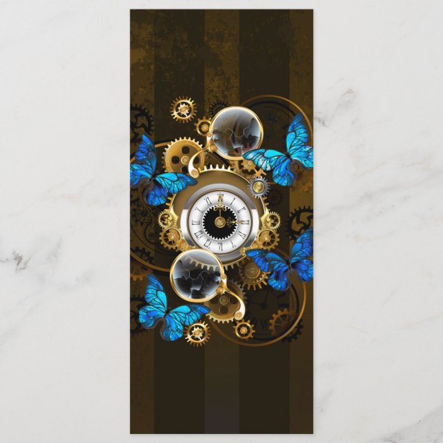 Steampunkgeere und blaue Schmetterlinge Hinweiskarte (Vorderseite)