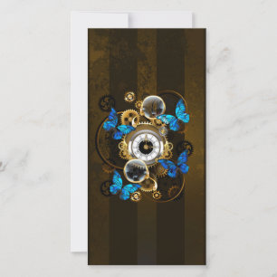 Steampunkgeere und blaue Schmetterlinge Karte